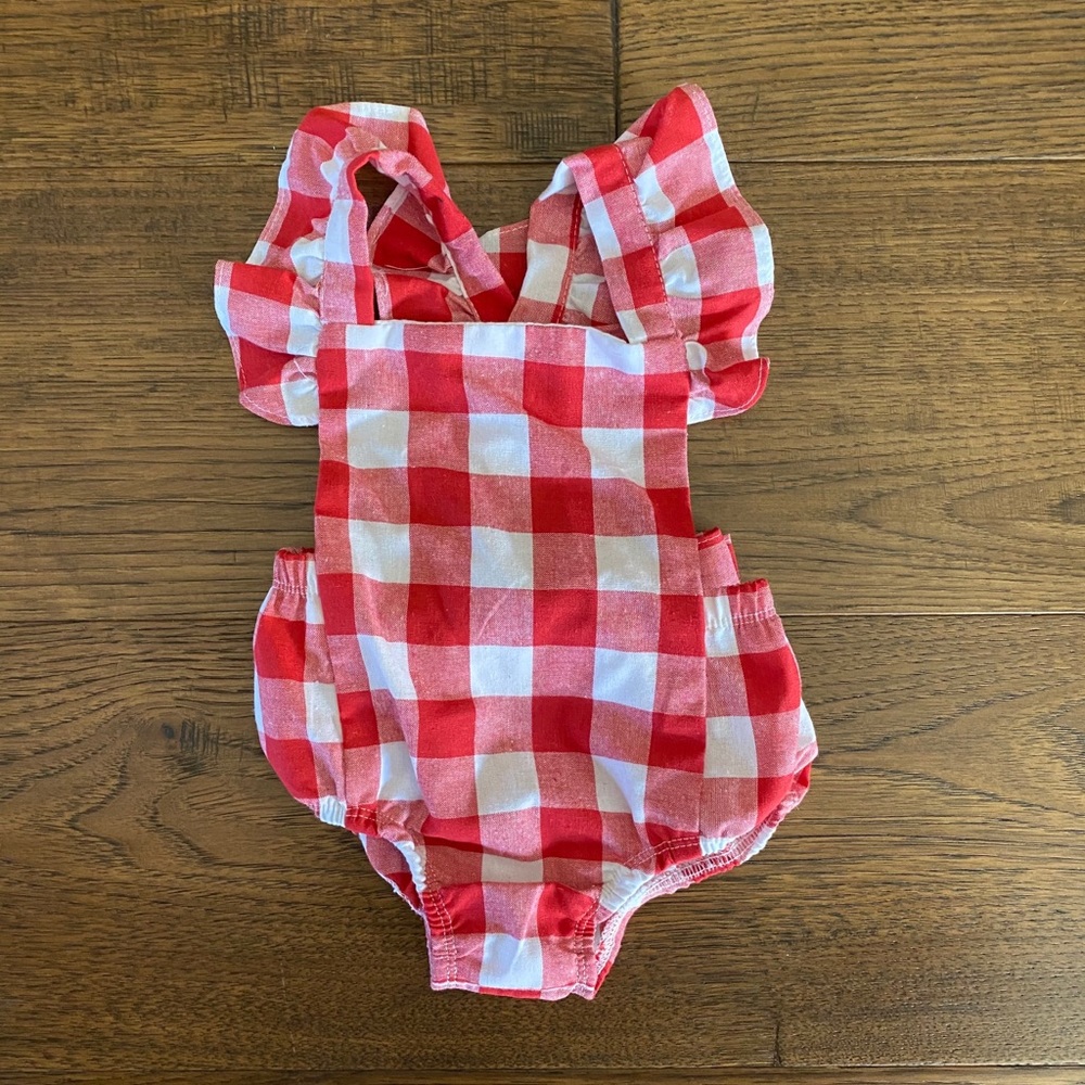 3-6 month checked romper